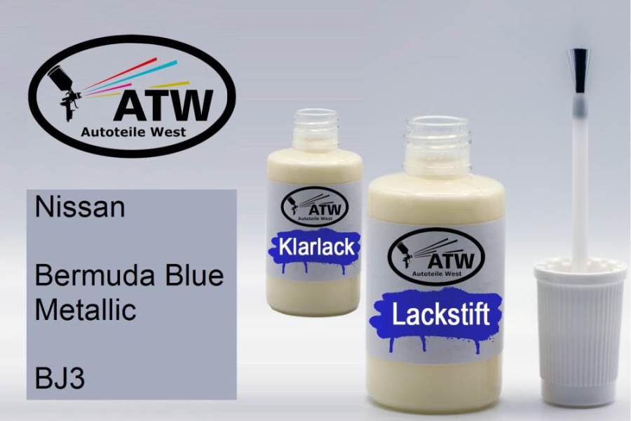 Nissan, Bermuda Blue Metallic, BJ3: 20ml Lackstift + 20ml Klarlack - Set, von ATW Autoteile West.